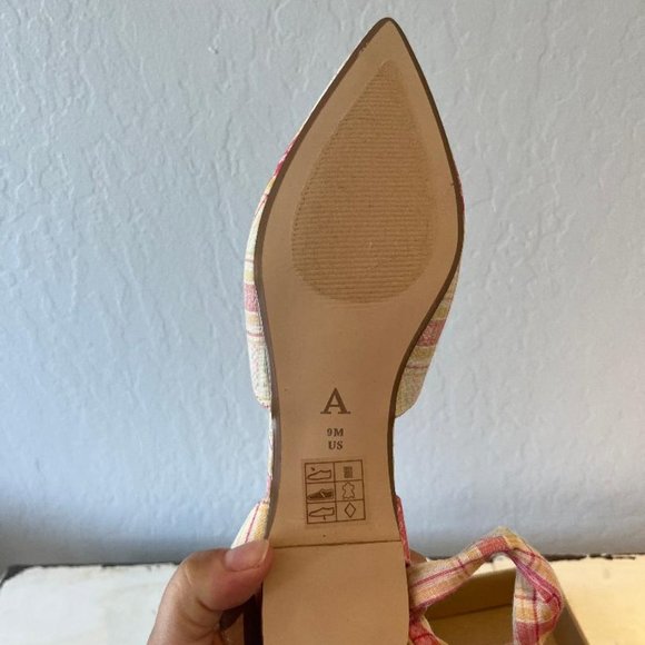 NIB Anthropologie Ankle Tie D'Orsay Bohemian Flats in Pink/Yellow Plaid - 9M - Picture 6 of 9